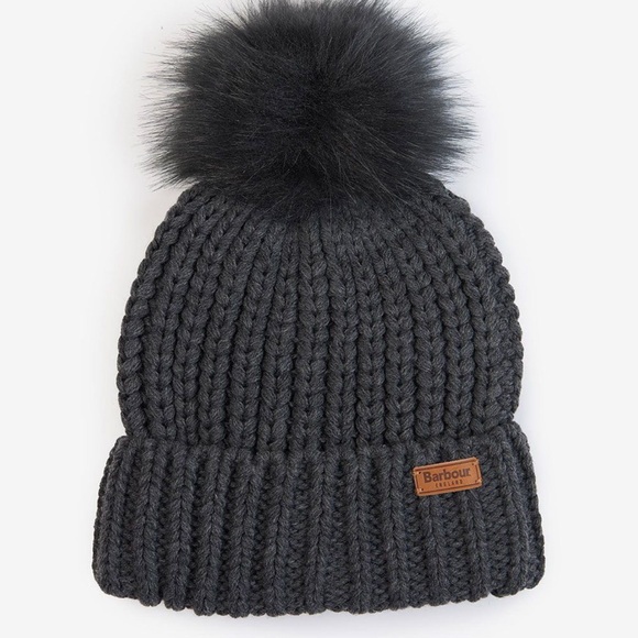 Barbour Charcoal Saltbuen Pom-Pom Beanie - Picture 1 of 9